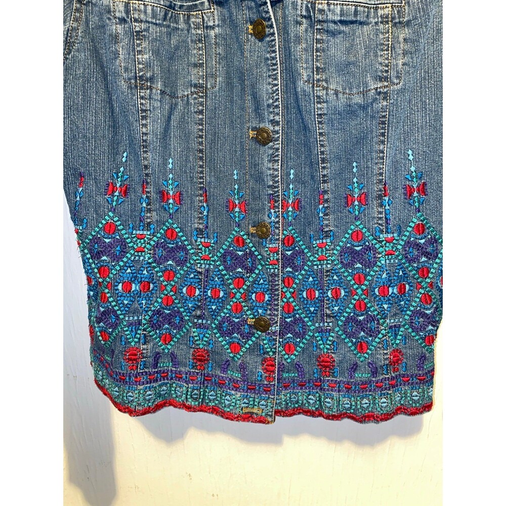 Coldwater Creek Blue Denim Jacket Embroidered Stitch LINED button up SZ L Large - Picture 2 of 5